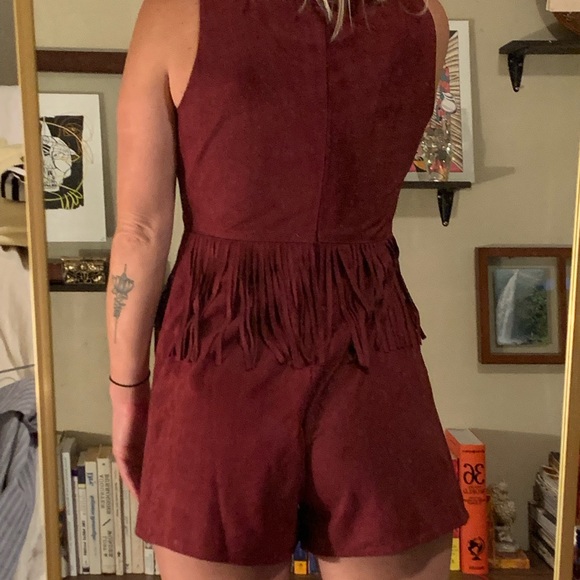 Like New Faux suede fringe romper with pockets - Picture 2 of 5